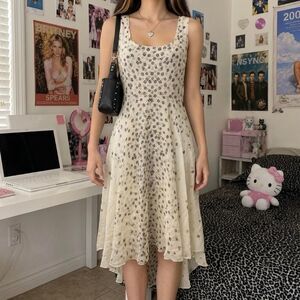 johnny was 4 love and liberty boho silk cream floral sheer dress size M summer
